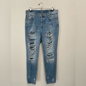 & Denim Boyfriend Low Waist Distressed Jeans